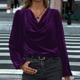 thumbnail image 2 of JURANMO Women Elegant Velvet Tops Cowl Neck Drape Ruched Long Sleeve Shirts Dressy Casual Blouse Fashion Fall T Shirt Purple XXL, 2 of 7