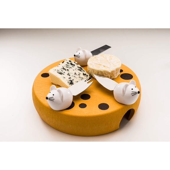 Mobi Cheese Serving Board and Tray with Cheese Motif and Mouse Handles. Charcuterie Board