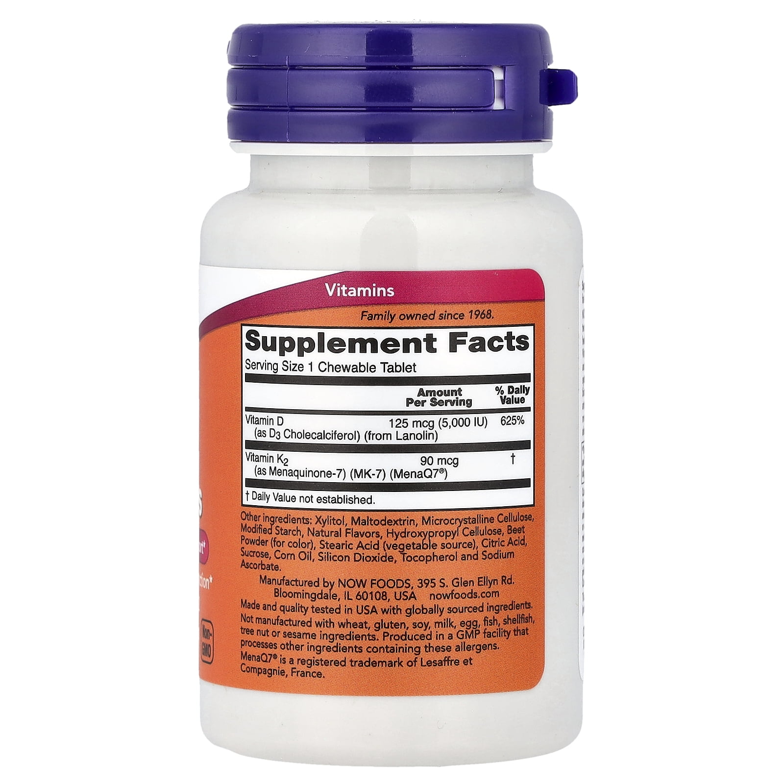 NOW Foods D3 + K2 Chewables, 90 Chewables Tablets