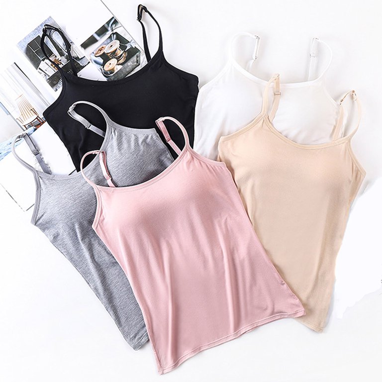 Women Ladies Camisole Tops With Built in Bra V Neck Vest Padded