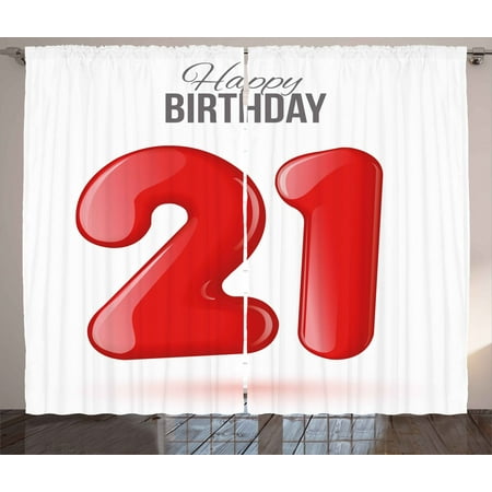 21st Birthday Curtains 2 Panels Set Hand Written Style Happy
