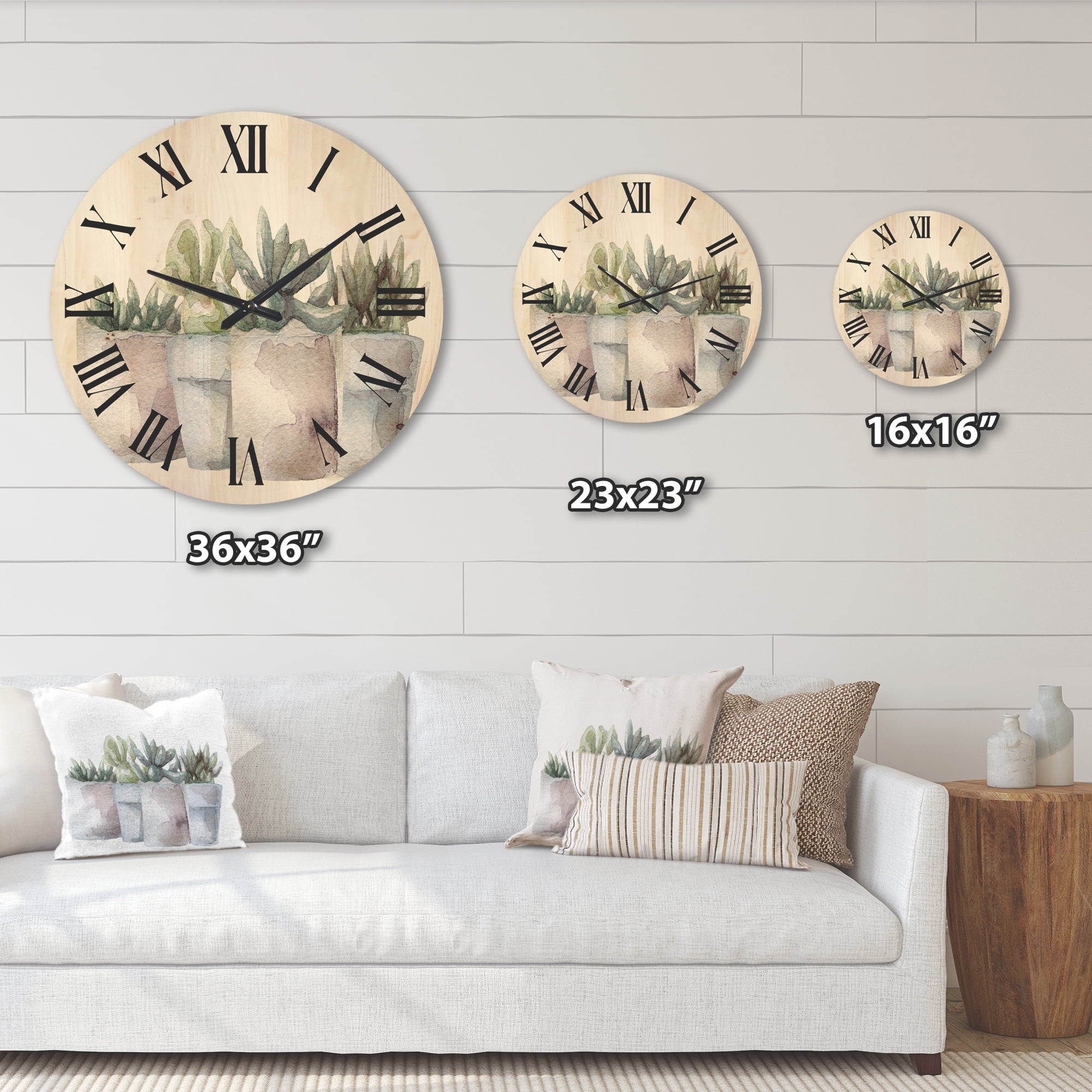 Designart 'Succulent and Cactus House Plants III' Farmhouse Wood Wall Clock