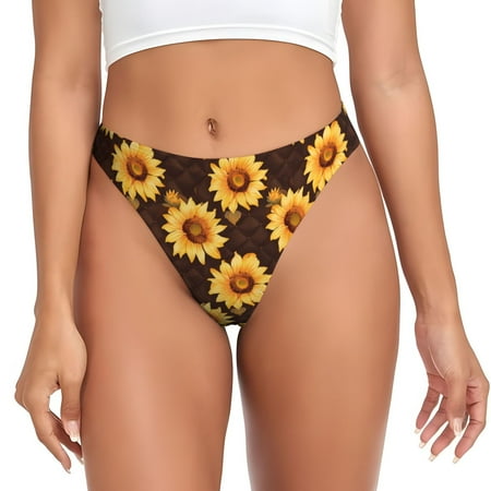 JUNZAN Chocolate Plaid Sunflower A Print Women s Sexy G-String Underwear Thongs Seamless Panties Undies Low Rise Thong Panties for Everyday Wear Yoga & Special Occasion-X-Large