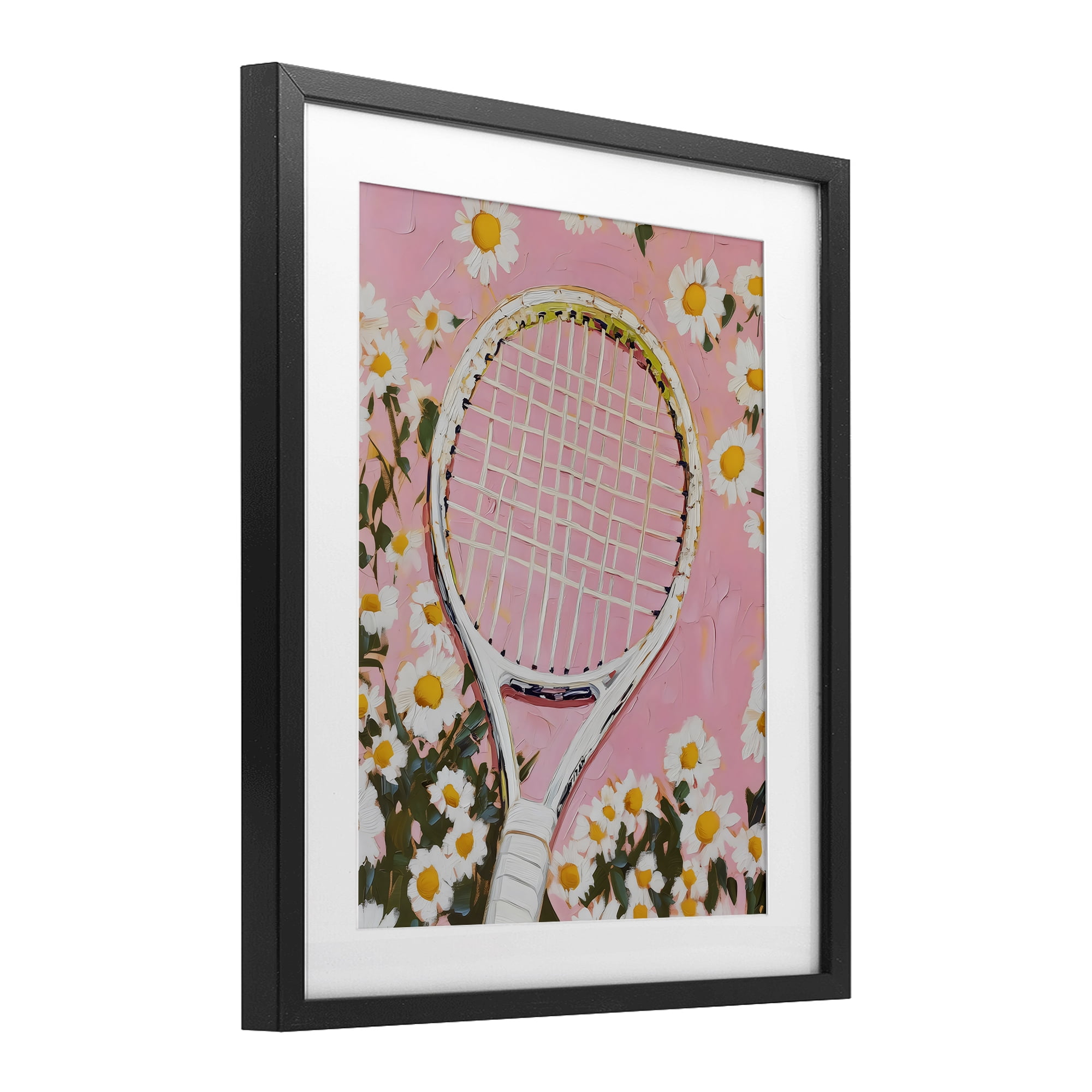 Stupell Industries Pink Tennis Racket & Daisies Black Framed Print Under Glass, design by LSR Design Studio