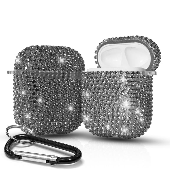 Shining Glitter Diamond Case Shock Proof Cover Compatible With Apple Airpods Case Includes Keychain (Silver)