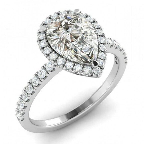 HeartsAndYou 2ct Pear Cut Moissanite Halo Style Engagement Ring for Women 18k White Gold over Silver