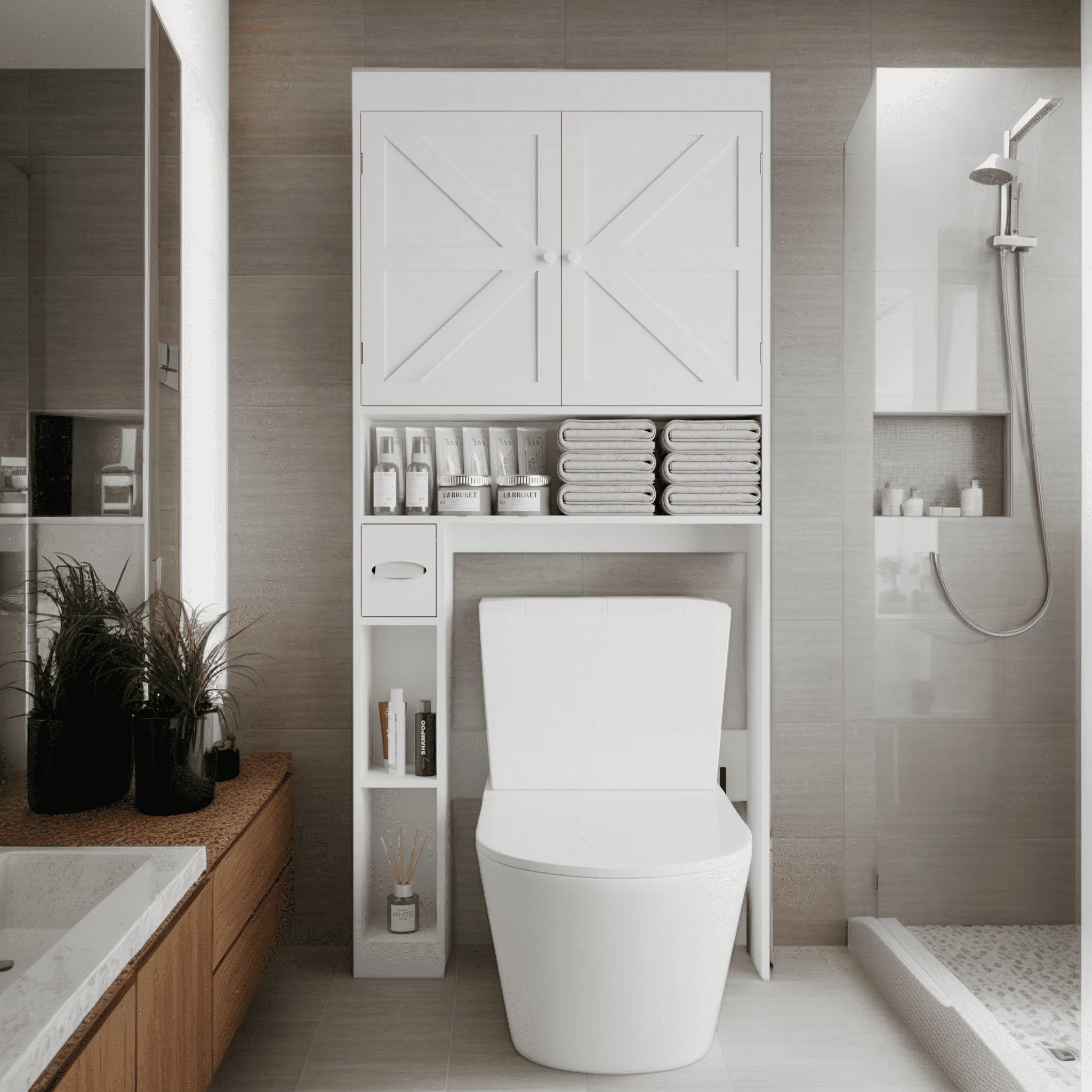 MAYEERTY Over-The-Toilet Storage Cabinet, Farmhouse Style, Bathroom Space Saver with 2 Doors