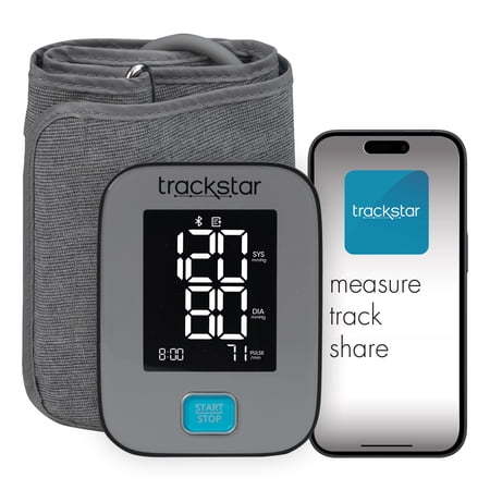 Trackstar Smart Blood Pressure Monitor | Wide-Range Upper Arm Cuff | Trackstar Monitoring App | Bluetooth iOS & Android Compatible | Measure, Track, and Share Results