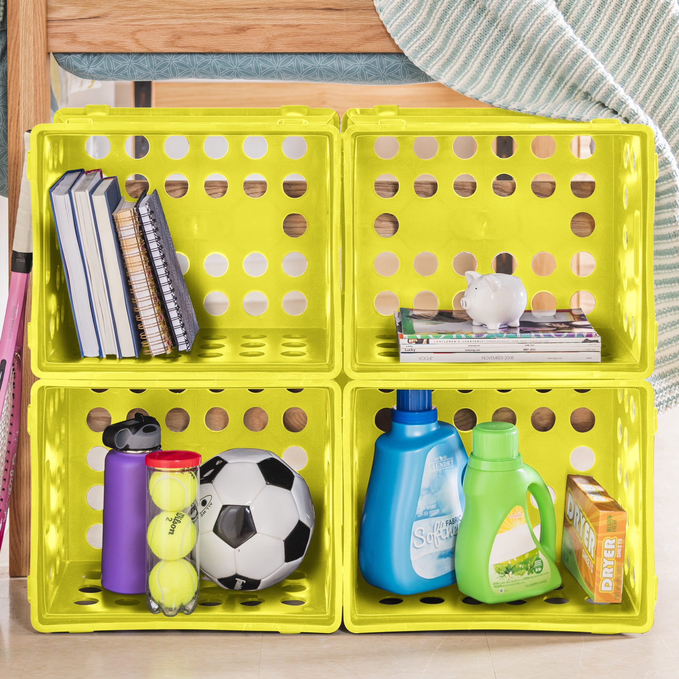 Sterilite File Crate, Versatile Plastic Bin with Through Handles, Letter or Legal-sized File Storage, Stackable, Lemon Lime