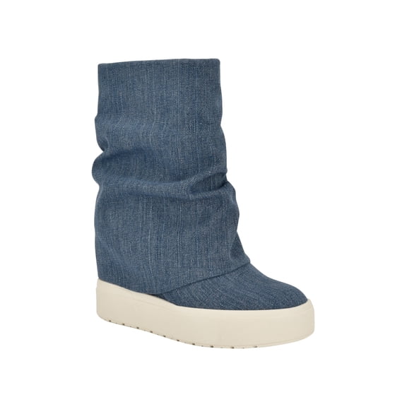 Guess BLUE DENIM Women's Guinna Fold Over Slouchy Silhouette Booties, US 9.5
