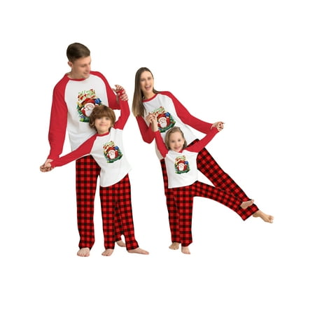 

Beiwei Women Men Kids Soft Plaid Nightwear Tops And Pants Xmas Pjs PJ Sets Mommy Dad Child Crew Neck Holiday Matching Family Pajamas Set Red Dad 4XL
