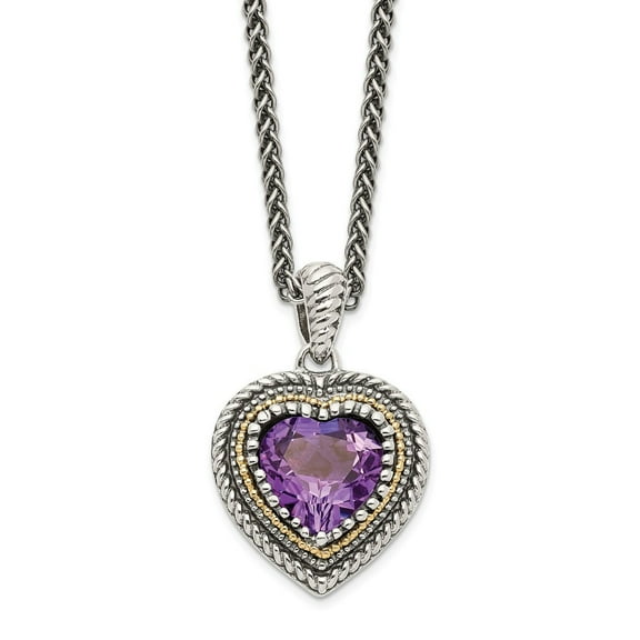 Sterling Silver With 14k Amethyst Heart Pendant - 2.20 cwt - Measures 17mm Wide