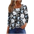 thumbnail image 2 of Summer up to 65% off kttectoa Loose Pleated Ornamental Button Tunic Tops Cute Summer Tops for Women Floral Print T Shirts Square Neck 3/4 Sleeve Blouse for Womens Loose Flowy Running Errands, 2 of 5