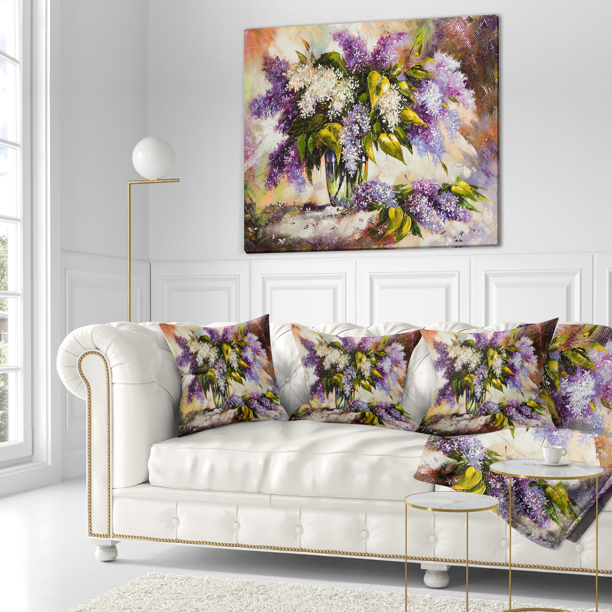 Designart Lilac Bouquet in a Vase - Floral Painting Throw Pillow - 18x18