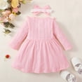thumbnail image 3 of Annhoo Infant Baby Girls Cotton Dress Long Sleeve Casual Dresses with Bow Headband Solid Color Cute Clothing Sets 3-24 Months, 3 of 7