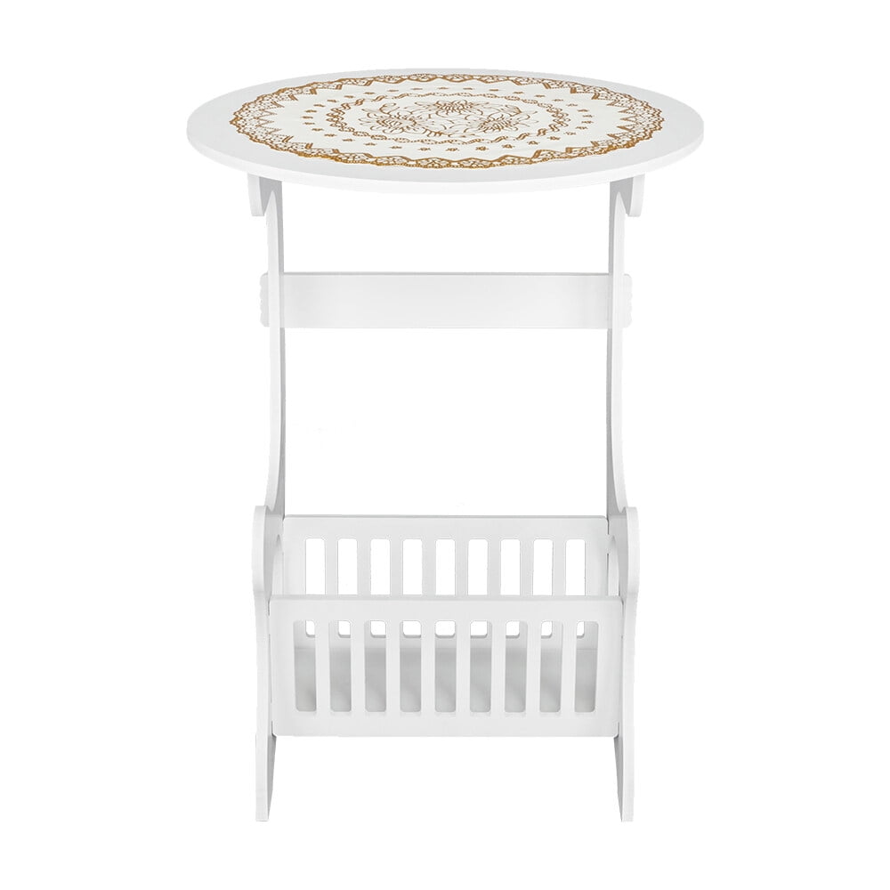 Bedside End Table, Nightstand Chair Side Coffee Table, Modern European Style Round Home Furniture, White