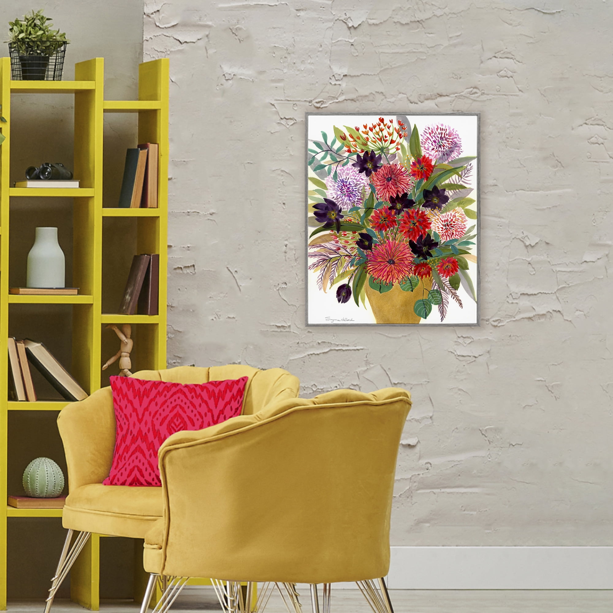 Stupell Industries Celebration Flower Bouquet Gray Framed Giclee Art, design by Suzanne Allard