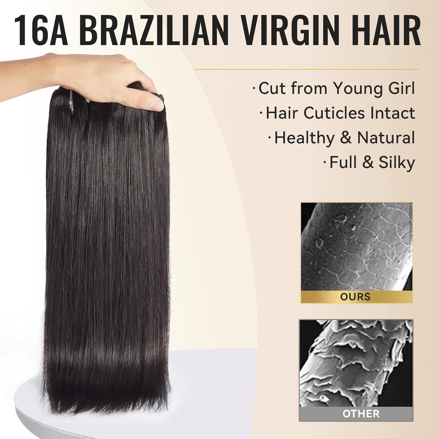 Human Hair  16A Brazilian Virgin Hair Straight , Silky and Soft, 18 20 22 Inch Thick Weave  Black