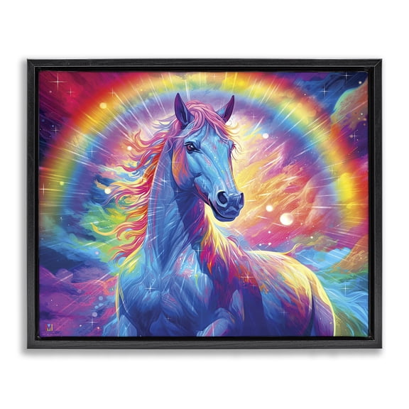 Stupell Industries Contemporary Vivid Rainbow Horse Black Floating Frame Canvas Art, 21 x 17, by Michael David Ward