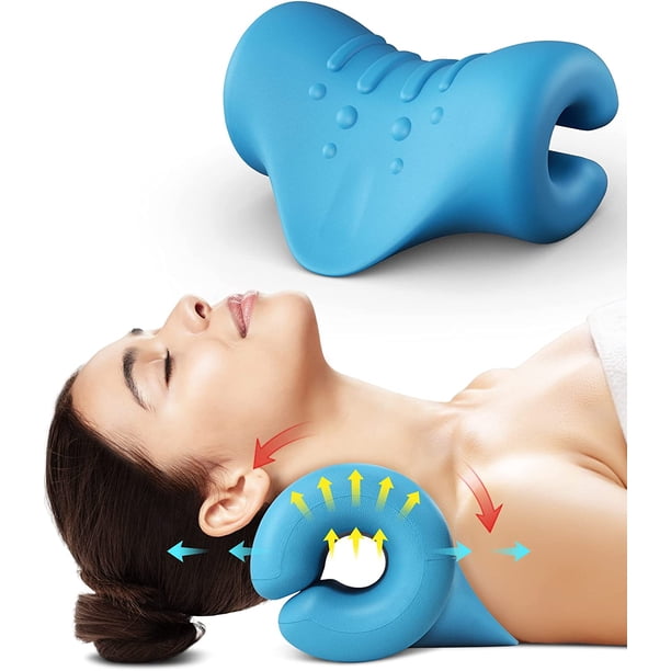 Relajante de cuello y hombros, dispositivo portátil de tracción cervical, estirador de cuello, corrección de postura cervical, cojín quiropráctico para aliviar el dolor de las articulaciones temporoma