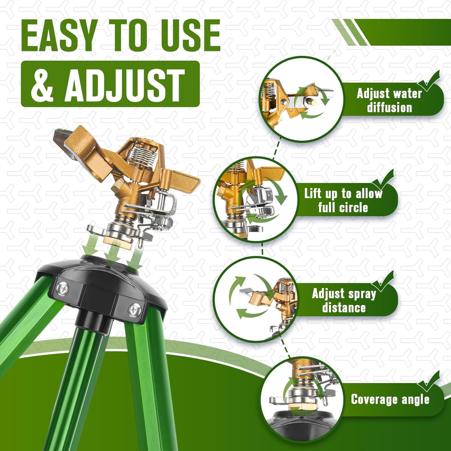 Impact Sprinkler on Tripod Base, Tripod Sprinkler with 300 Degree Coverage, Heavy Duty Water Sprinkler for Lawn/Yard/Garden, 2 Pack