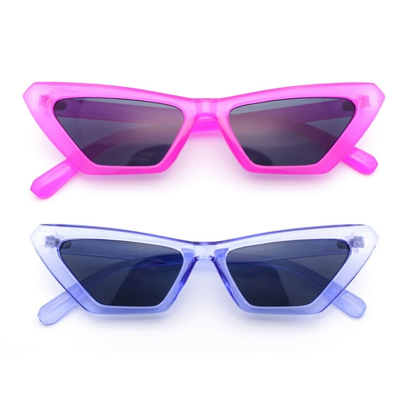 (2-Pack) Womens Neon Pop Color 80s Squared Cat Eye Sunglasses 1 Purple 1 Pink