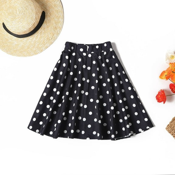 XIMIN Women's Chiffon Polka Dot Skirt Women Summer High Waist Pleated Skater Tennis Floral Ruffle Pleated Skirt Women Korean Harajuku Mini Skirt (5-6 Years, Black)