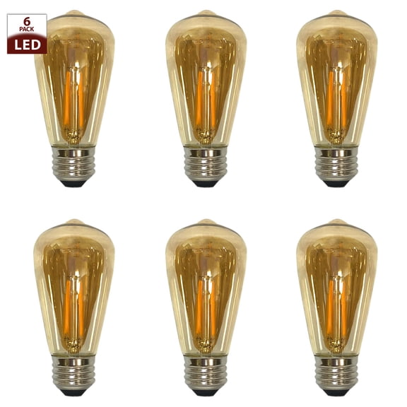 Royal Designs Decorative Tinted Indoor or Outdoor Straight Tubular Vintage Edison E26 Medium Base Dimmable LED Light Bulbs, 6 Pack