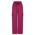 thumbnail image 5 of WFJCJPAF 2025 New Product Pants for Women Plus Size Size 3X,Women Solid Color Drawstring Elastic Waist Sports Casual Side Pocket Pants - Hot Pink XXL, 5 of 8
