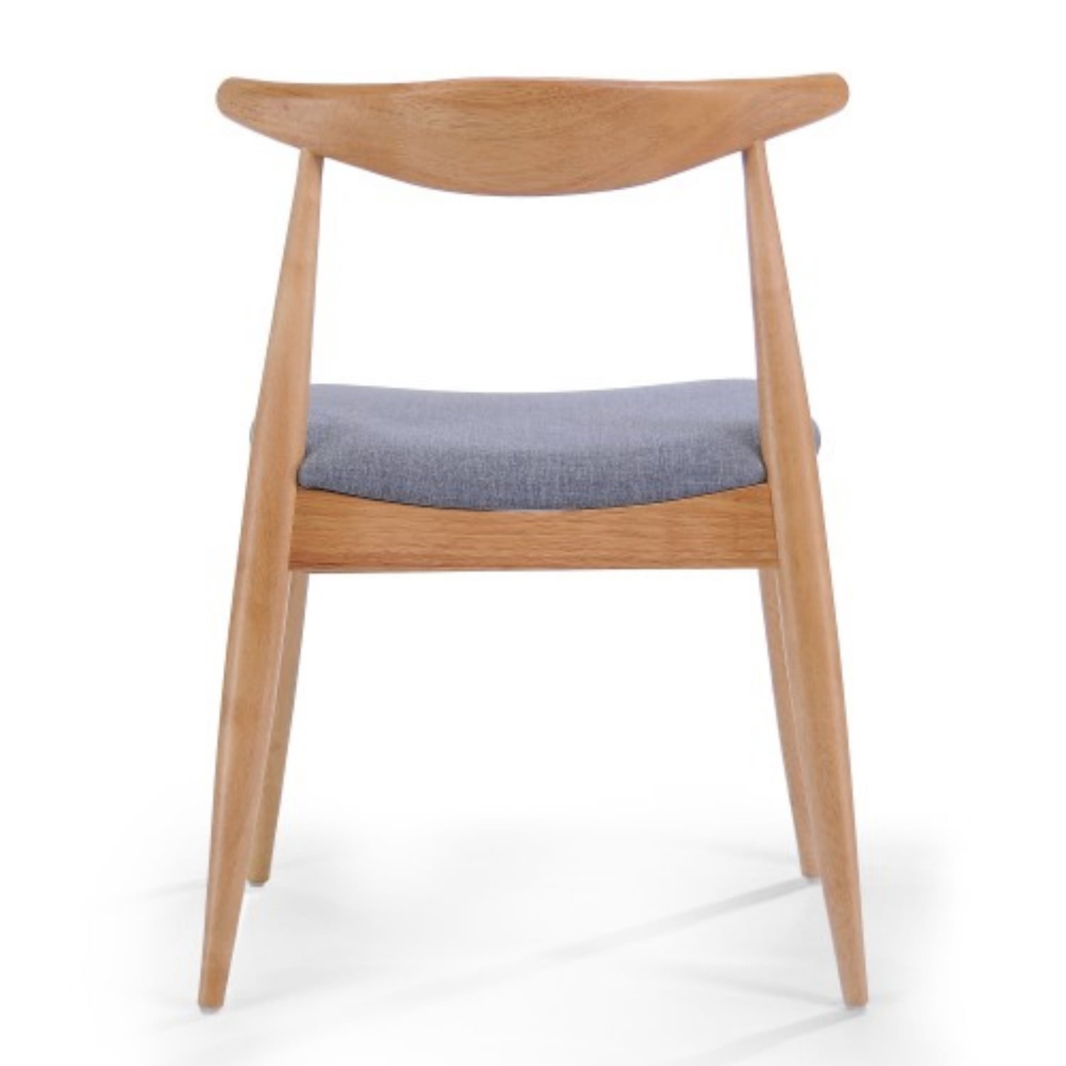 Set of 2 Rubberwood Dining Chairs with Ergonomic Backrest, Upholstered Cushion Seats & Solid Wood Frame, Mid-Century Dining Room Chairs, Natural, Grey