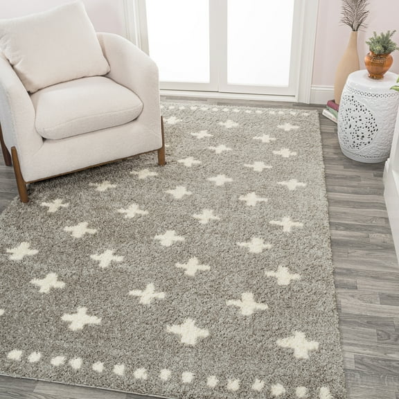 JONATHAN Y MOROCCAN HYPE 8 x 10 Area Rug, Cristo Berber Geometric Shag - Gray/Ivory, MOH403B-8