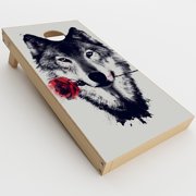 Skin Decal For Cornhole Game Board (2Xpcs.) / Wolf With Rose In Mouth