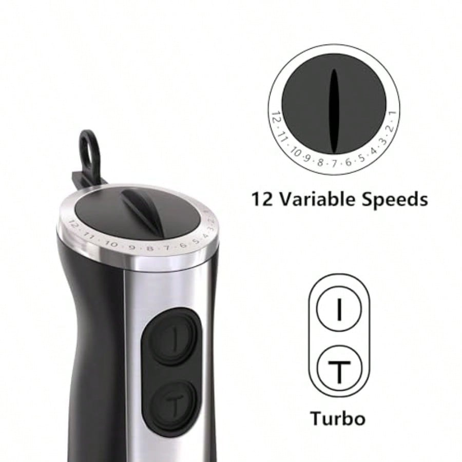 immersion blender corded electric stick mixer 1000W dual-speed motor 12 adjustable speeds comes with a measuring cup suitable for baby food purees and soups