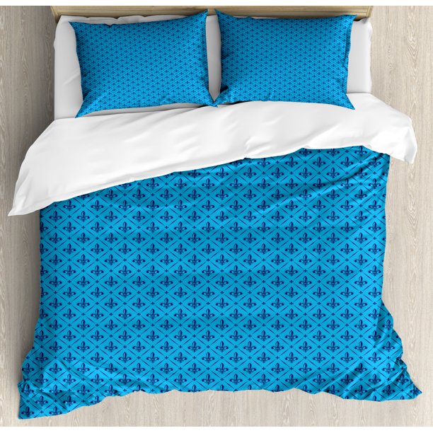 Fleur De Lis Duvet Cover Set, Diagonal Lines Rectangle Frames
