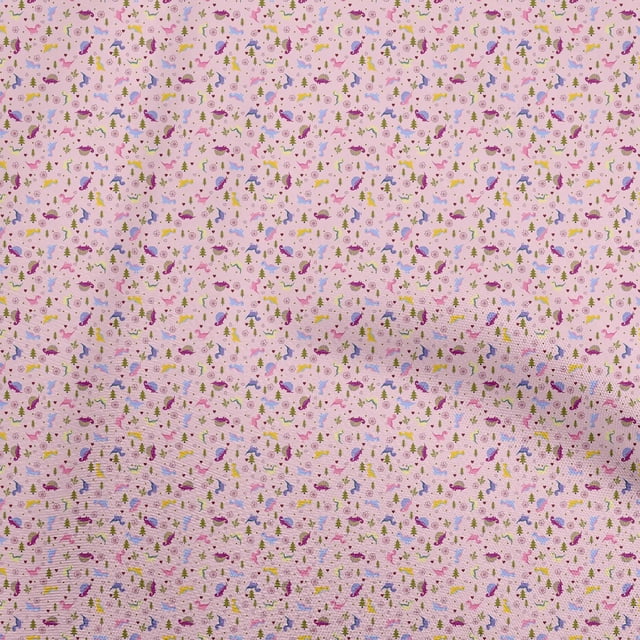 oneOone Polyester Spandex Light Pink Fabric Colorful Dinosaur Cartoon Sewing Craft Projects Fabric Prints By Yard 56 Inch Wide