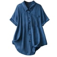 thumbnail image 3 of Horkkom Button Down Shirts for Women Summer Plus Size Short Sleeve Tops Solid Color Casual Tunic Tops with Pocket XXL, 3 of 7