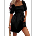 thumbnail image 3 of Women'S Puff Short Sleeve Boho Dress Square Neck Summer A Line Dresses Black S, 3 of 7