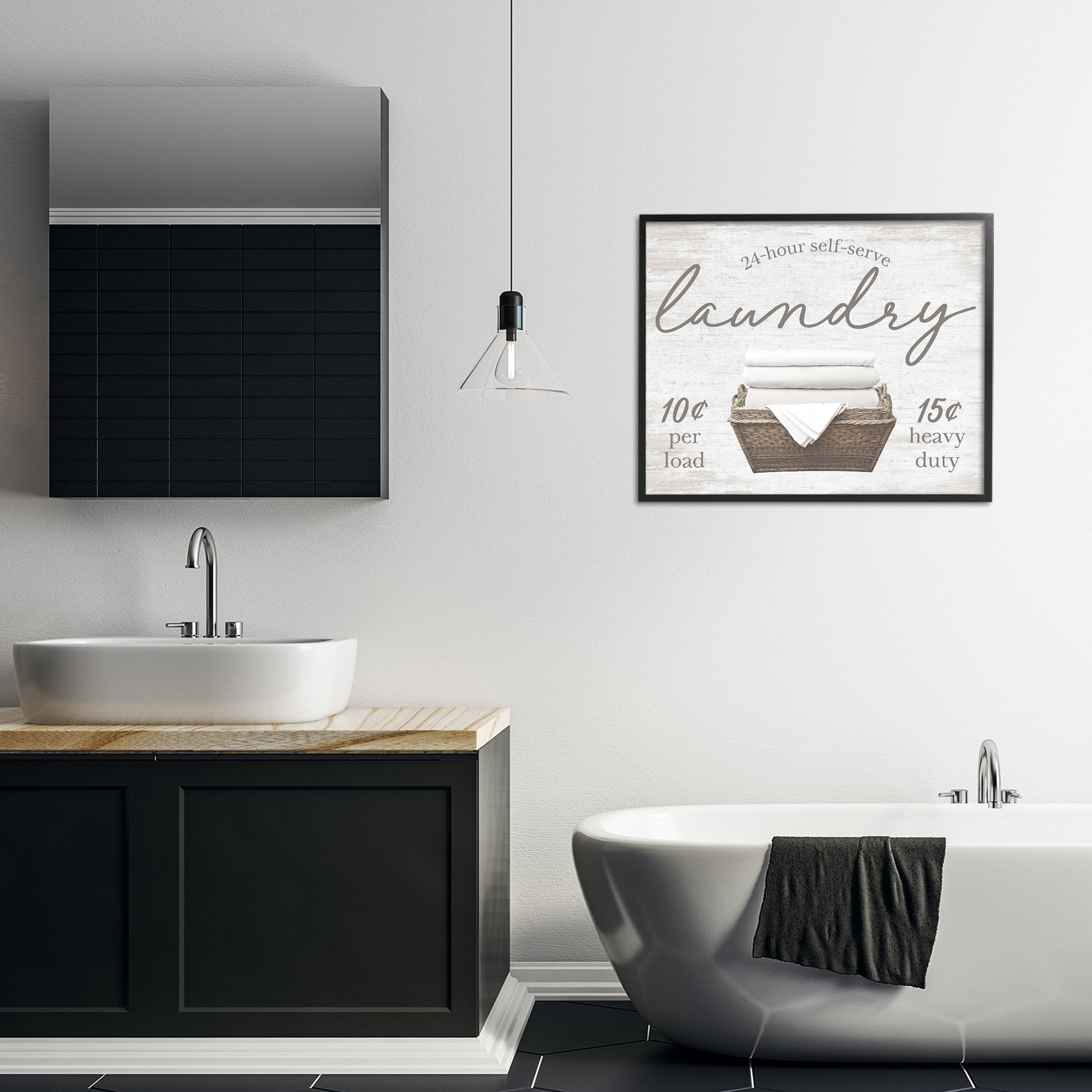 Stupell Industries Vintage Laundry Ad Typography Painting Black Framed Art Print Wall Art, 30 x 24