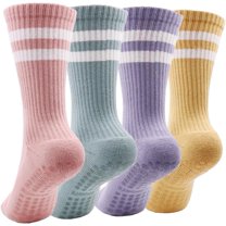Pilates Socks with Grips for Women, Non Slip Yoga Socks, Anti Skid Socks for Yoga Pilates Gym Sports 4 Pairs