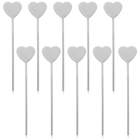 COSMOBETTY Reusable Heart Shaped Cocktail Picks Made of 304 Stainless Steel for Picking Fruits 10 Pcs