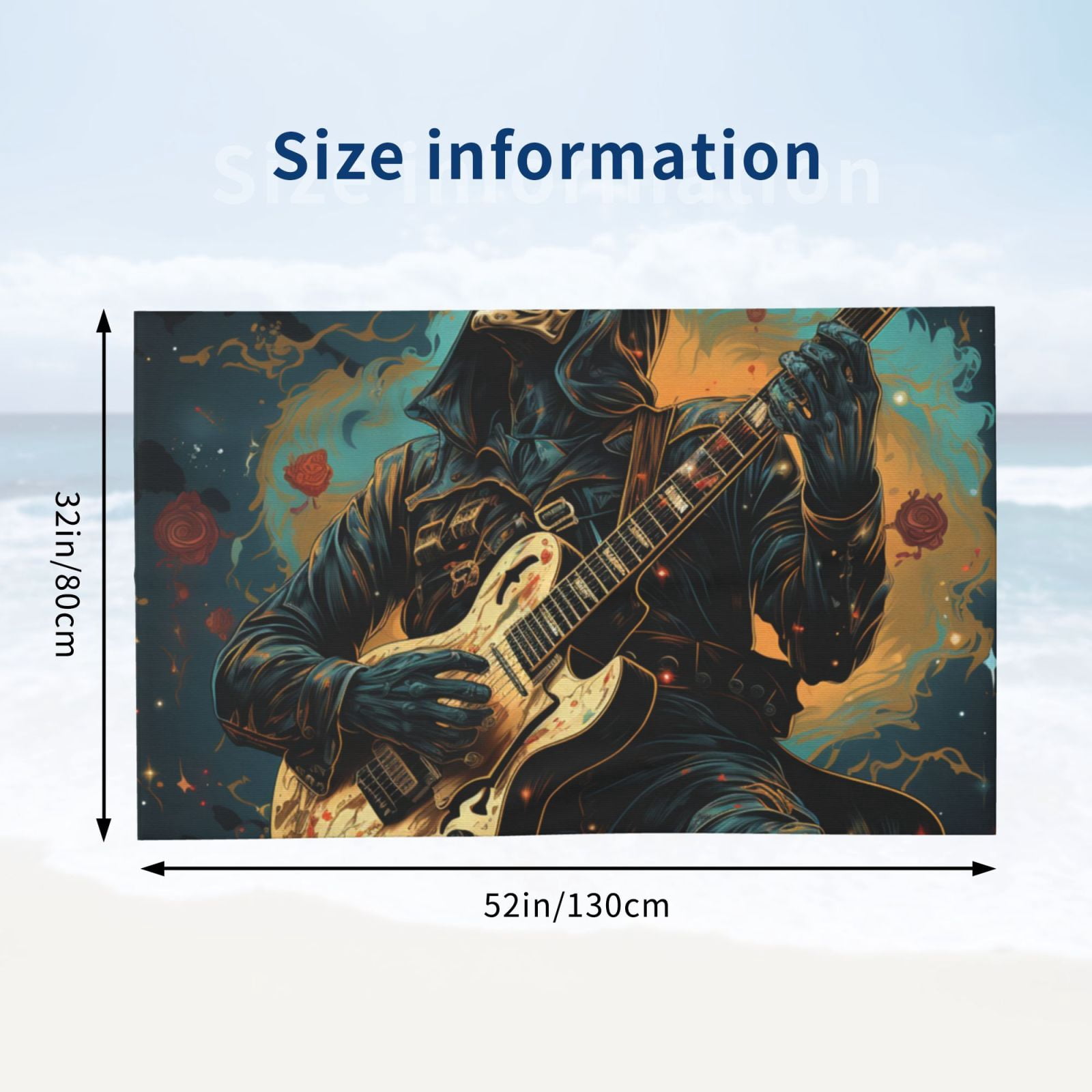 Skull Playing Guitar Heavy Metal Rock Skeleton Beach Bath Towel Gym Spa Shower Towels Pool Soft 32" X 52" for Men Women