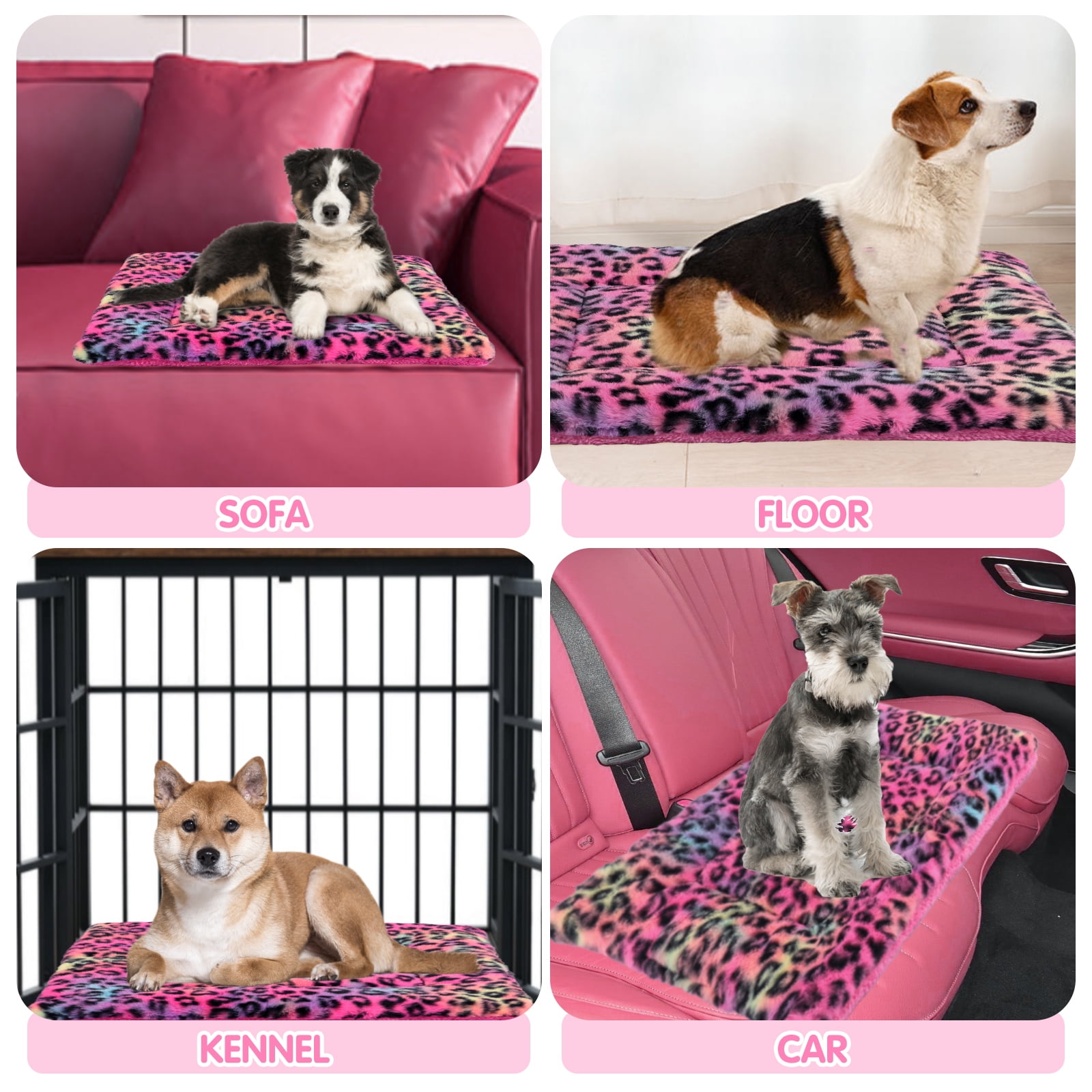 Sennaux Pet Bed Crate Mat Reversible Pad Leopard Pattern for Cat Dog, XL