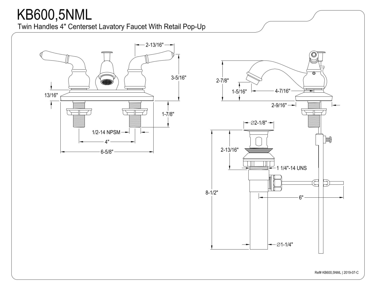 Kingston Brass KB605NML 4 in. Centerset Bathroom Faucet, Oil Rubbed Bronze
