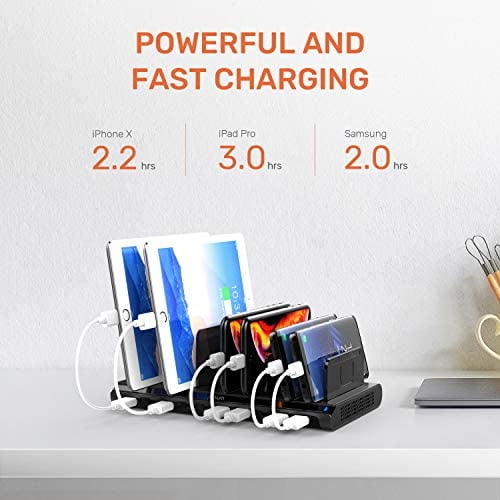 10-Port USB Charging Station, Alxum iPad Charging Station for Multiple Device with Adjustable Dividers, Compatible