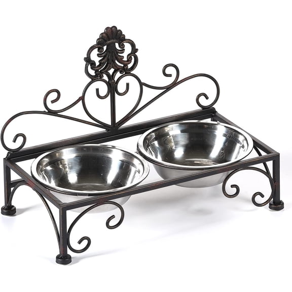 Metal Raised Double Stainless Steel Pet Feeder Stand 3.54 inch Elevated Food Water Bowls for Small Dogs Cats