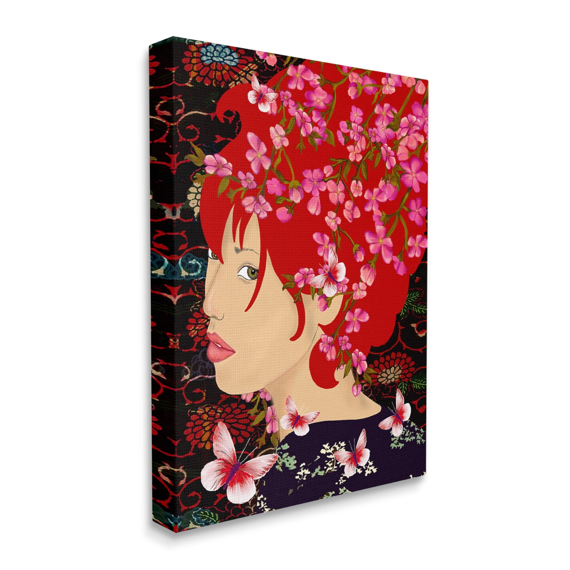Stupell Industries Pink Blossom Female Portrait Butterfly Florals Abstract Pattern, 30 x 40,Design by Sangita Bachelet