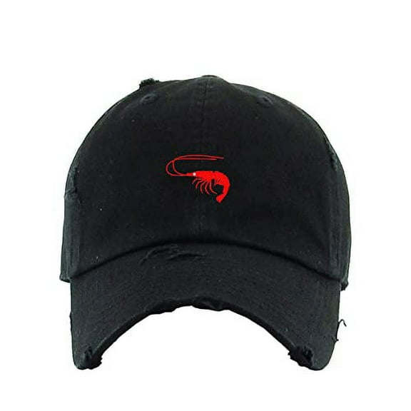 Shrimp Vintage Baseball Cap Embroidered Cotton Adjustable Distressed Dad Hat Black