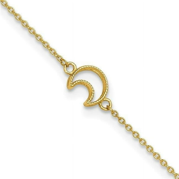 14K Gold Textured and Polished Moon 9in Plus 1in ext. Anklet
