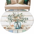 thumbnail image 2 of Eucalyptus Leaf Round Living Room Rugs 8 ft, Starfish Shell Vase Washable Large Area Rug with Non-Slip Sturdy Edge Binding Round Carpet for Dining Room Kitchen Office, 2 of 9