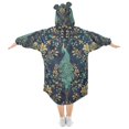 thumbnail image 2 of FORMRS Wearable Blanket Hoodie with Sleeves for Kids Cozy Flannel Sweatshirt, Navy Blue Peacock Pattern, 2 of 7